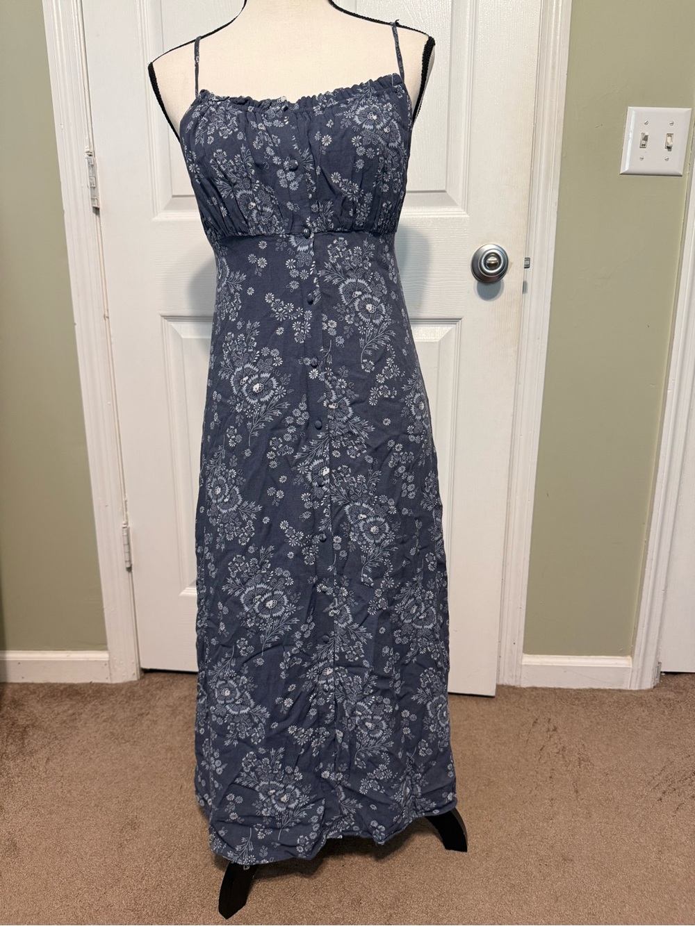 Madewell Blue Floral Spaghetti-Strap Maxi Dress